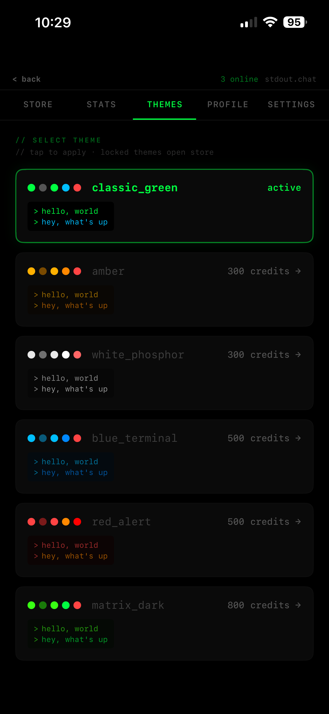 Theme selection in-app
